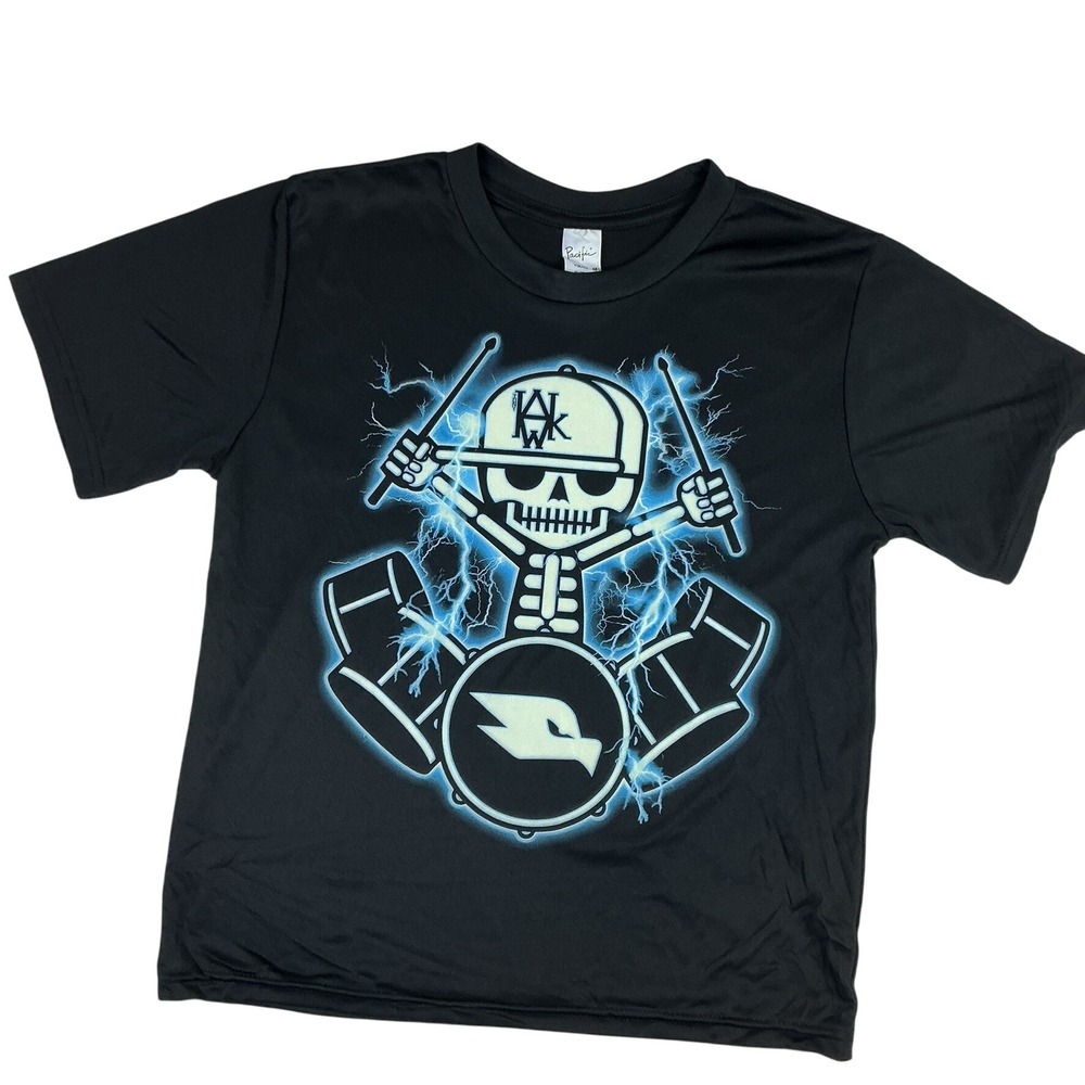 Pacific Youth Medium Glow in the Dark Skeleton Drummer Graphic T-Shirt NWOT‎
